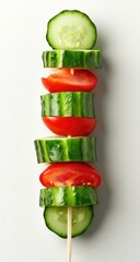 Skewer of cucumber/tomato slices on white