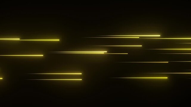 左から右に真っ直ぐ流れる黄色い光の線の背景動画素材。スピード感のある4Kアニメーション