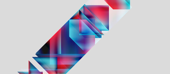 Abstract geometric composition. Bright colors blend, creating dynamic visual effect. Shapes overlap, forming complex pattern. Minimalist design.