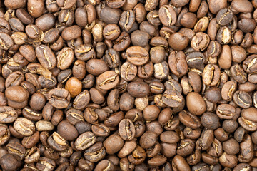 Background of close up shot of Roasted beans, Ethiopia, Top view