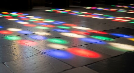 Colorful Lights Dance on Textured Floor Surface.