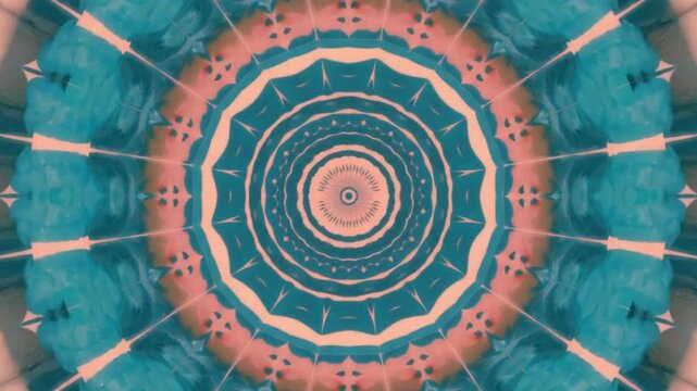 Kaleidoscopic design with teal and peach colors creating a mesmerizing circular pattern effect abstract geometric background patterns video
