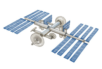 Watercolor space station isolated on white background