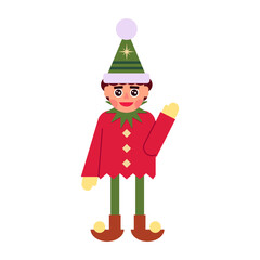 Geometric Christmas Elf Character Icon. Cute Santa Claus Helper. Flat Vector Illustration.
