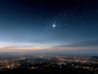Star of bethlehem guiding light over city landscape