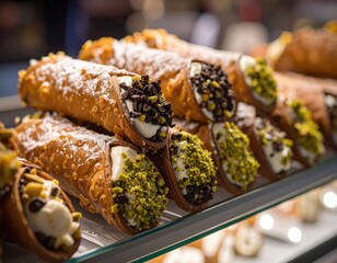 A display of cannoli