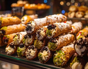 A display of cannoli