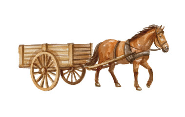 Hand painted watercolor horse cart isolated © Yorda