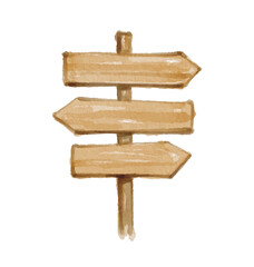 Watercolor wooden road signs isolated on white background