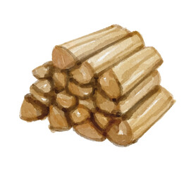 Hand painted watercolor wood pile isolated