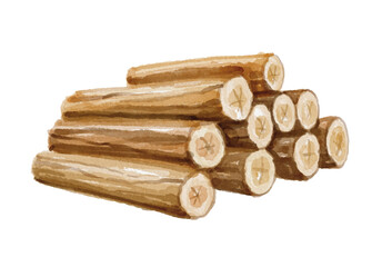 Watercolor wood pile isolated on white background
