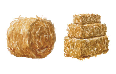 Hand painted watercolor hay bale isolated
