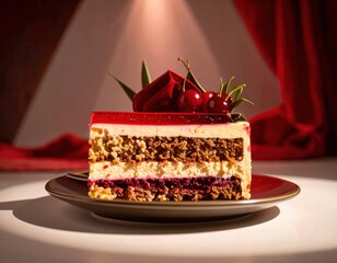 A lone slice of cake on a plate