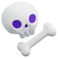 3D Render of Skull And Bone Icon with Purple Eyes and White Transparent Background for Medical and Halloween Design with Smooth Lighting