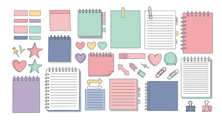 A collection of pastel-colored sticky notes and stationery items.