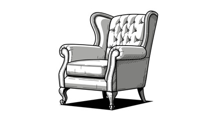 Fototapeta premium A classic upholstered armchair with button tufted back and elegant scrolled arms.