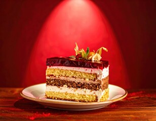 A lone slice of cake on a plate