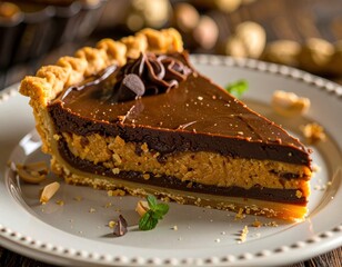 A slice of chocolate peanut butter pie