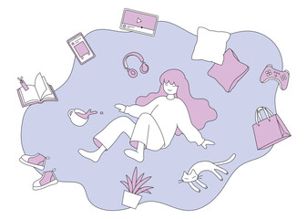 リラックスしている人物のイメージ　シンプルでかわいいイラスト　くつろぎ　チルアウト　息抜き　趣味