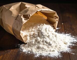 Close-up of a spilled bag of flour