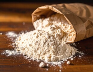 Close-up of a spilled bag of flour
