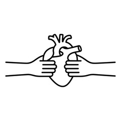 Obraz premium Minimalist Line Art of Hands Holding a Human Heart Silhouette anatomy love