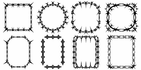Collection of ornate black decorative frames and borders with sharp spiky elements