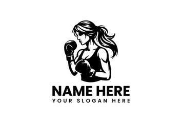 Determined Female Boxer in Gloves with Ponytail Ready for Action Monochrome.