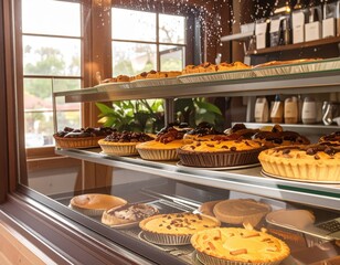 Rainy day outside a cozy bakery
