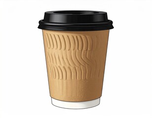Coffee cup with textured sleeve and black lid