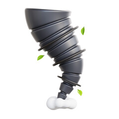 Cartoon Tornado Illustration on Transparent Background with Cloud Base and Flying Leaves Dark Grey...