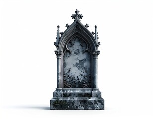 Gothic, weathered tombstone, ornately decorated, isolated