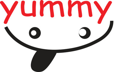 Yummy text with smiley face vector illustration