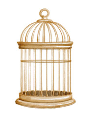 Hand painted watercolor bird cage isolated