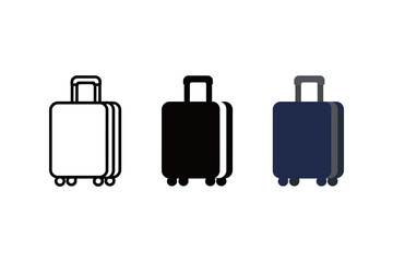 Luggage Suitcase Icon Set with Wheels: Flat Vector and Outline Illustration for Travel, Airport, and Baggage