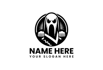 Menacing Ghost with Fists Logo Design in Black and White Circle.