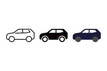 SUV Car Vehicle Icon Set: Flat Vector and Outline Silhouette for Automobile Transportation and Family Travel