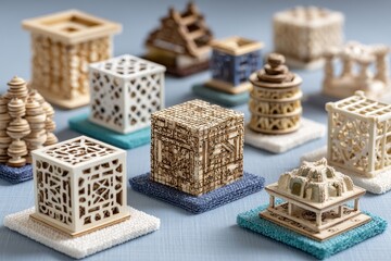 Wooden miniature puzzles and logic games with detailed craftsmanship