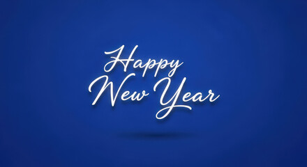 Obraz premium Elegant Happy New Year Wishes Neon Blue Background Festive Greeting Festive Holiday Season New Year Celebration Invitation Banner Greetings