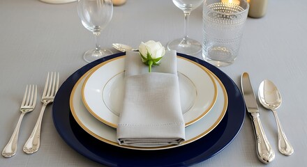 Elegant Table Setting with Silverware and Floral Decoration.