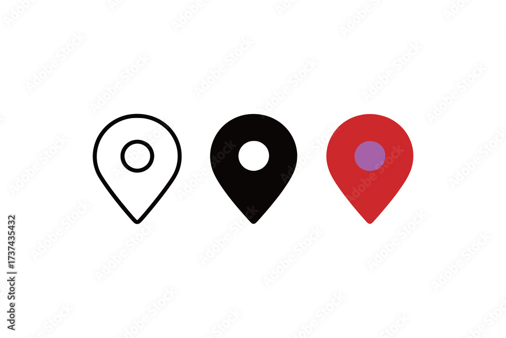 Wall mural location pin map marker icon set - outline, solid, and colorful styles for navigation app and websit