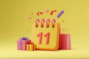 Calendar, gift and shopping bag for 11.11 sale event