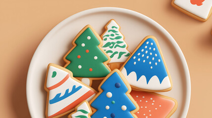 Obraz premium Christmas tree cookies holiday sweets festive baked goods sugar icing