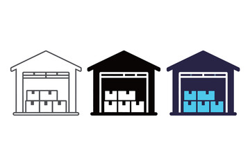 Logistics Warehouse Storage with Delivery Boxes Icon Set
