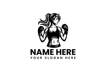 Powerful Female Boxer Silhouette Logo Design.