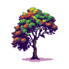 Vibrant Pixel Art Tree with Colorful Foliage.