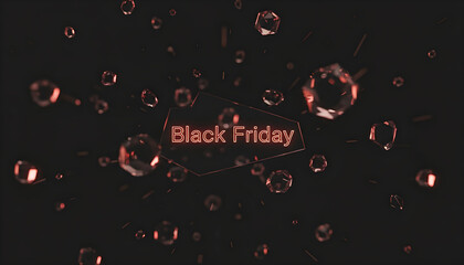 Black Friday sale text with red crystals flying on black background  