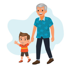 Grandfather and grandson .Family relationship, insurance concept for the elderly, education of the child. Picture card design. vector,illustration