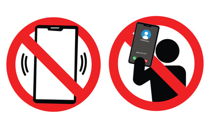 No calling mobile phone with prohibition sign red isolated on white background. Don't use mobile while driving a car. Icon vector Illustration.