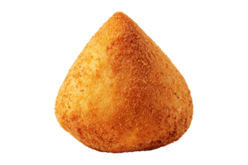 Crispy Brazil coxinha snack filled with shredded chicken croquettes and creamy cheese, isolated on white transparent background, concept of South American Cuisine